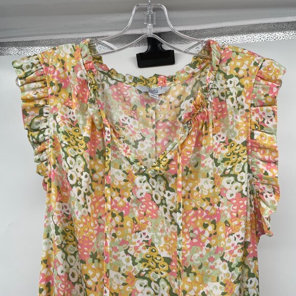 Croft & Barrow Womens Maxi Sundress Cap Ruffle Sleeve Yellow/Multi Size Large - Picture 2 of 9